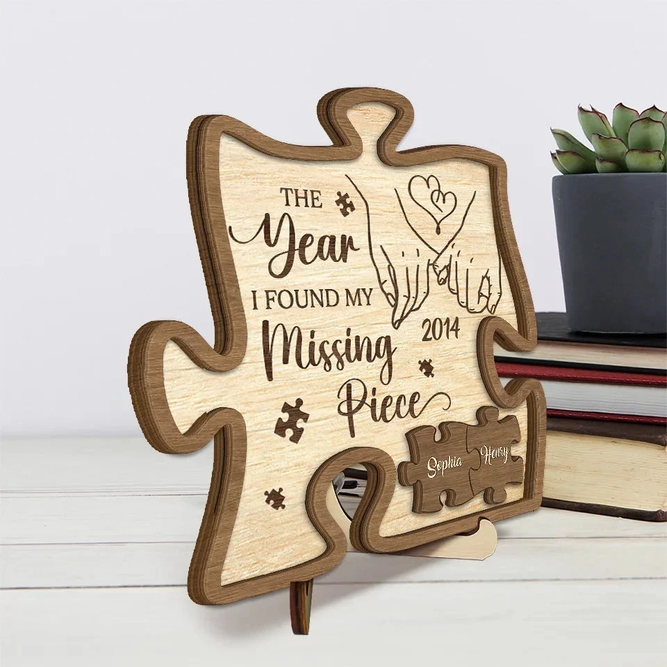 When I Met You I Found My Missing Piece - Couple Personalized Custom 2-Layered Wooden Plaque With Stand - Gift For Husband Wife, Anniversary 4 When I Met You I Found My Missing Piece - Couple Personalized Custom 2-Layered Wooden Plaque With Stand - Gift For Husband Wife, Anniversary - Image 4