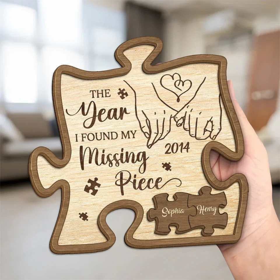 When I Met You I Found My Missing Piece - Couple Personalized Custom 2-Layered Wooden Plaque With Stand - Gift For Husband Wife, Anniversary 5 When I Met You I Found My Missing Piece - Couple Personalized Custom 2-Layered Wooden Plaque With Stand - Gift For Husband Wife, Anniversary - Image 5