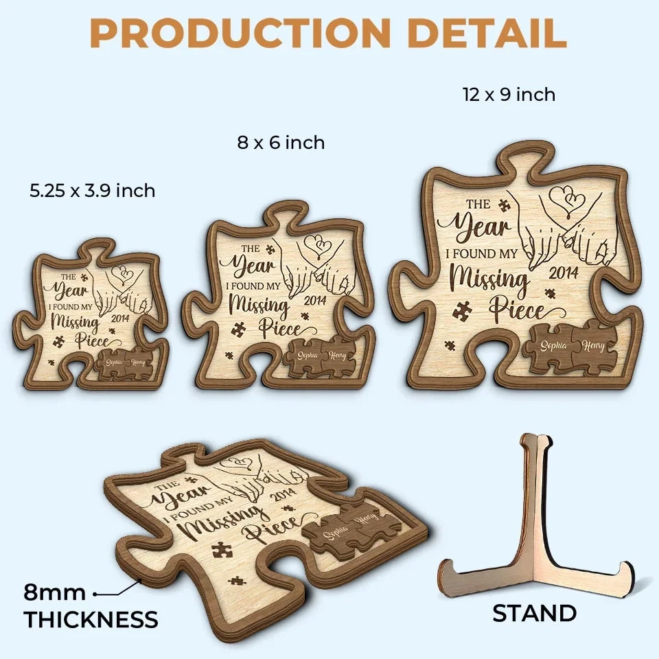 When I Met You I Found My Missing Piece - Couple Personalized Custom 2-Layered Wooden Plaque With Stand - Gift For Husband Wife, Anniversary 6 When I Met You I Found My Missing Piece - Couple Personalized Custom 2-Layered Wooden Plaque With Stand - Gift For Husband Wife, Anniversary - Image 6