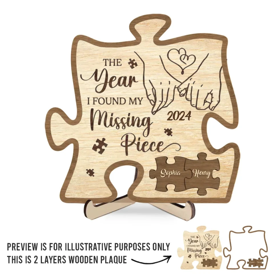 When I Met You I Found My Missing Piece - Couple Personalized Custom 2-Layered Wooden Plaque With Stand - Gift For Husband Wife, Anniversary 2 When I Met You I Found My Missing Piece - Couple Personalized Custom 2-Layered Wooden Plaque With Stand - Gift For Husband Wife, Anniversary - Image 2