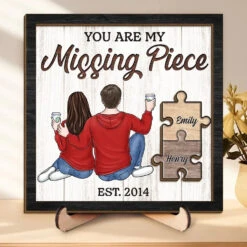 Finding Love In All The Right Pieces - Couple Personalized Custom 2-Layered Wooden Plaque With Stand - Gift For Husband Wife, Anniversary