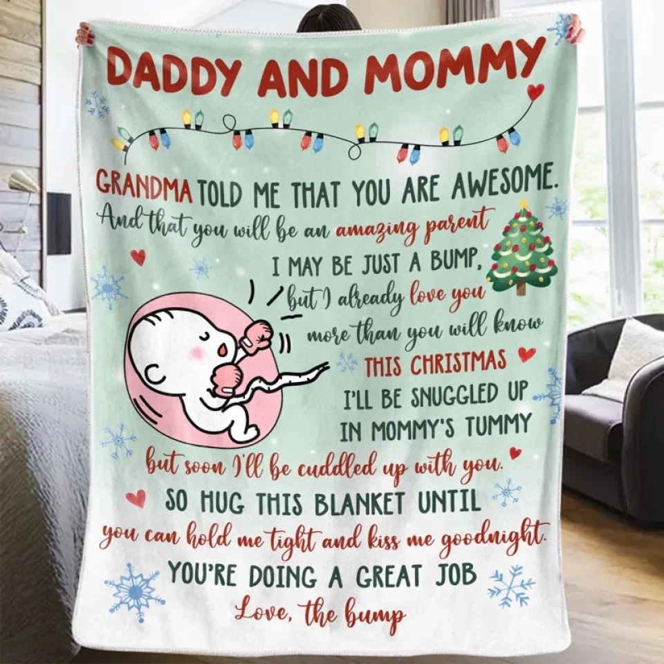 Love Kisses And Kicks From Baby Bump - Family Personalized Custom Blanket - Baby Shower Gift, First Christmas Gift, Christmas Gift For First Mom 4 Love Kisses And Kicks From Baby Bump - Family Personalized Custom Blanket - Baby Shower Gift, First Christmas Gift, Christmas Gift For First Mom - Image 4