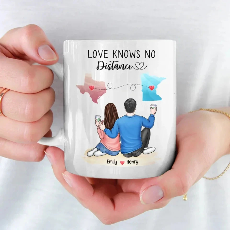 Love Knows No Distance - Couple Personalized Custom Mug - Gift For Husband Wife, Anniversary, Long Distance Relationship 3 Love Knows No Distance - Couple Personalized Custom Mug - Gift For Husband Wife, Anniversary, Long Distance Relationship - Image 3
