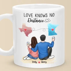 Love Knows No Distance - Couple Personalized Custom Mug - Gift For Husband Wife, Anniversary, Long Distance Relationship