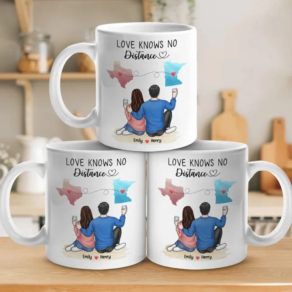 Love Knows No Distance - Couple Personalized Custom Mug - Gift For Husband Wife, Anniversary, Long Distance Relationship 4 Love Knows No Distance - Couple Personalized Custom Mug - Gift For Husband Wife, Anniversary, Long Distance Relationship - Image 4