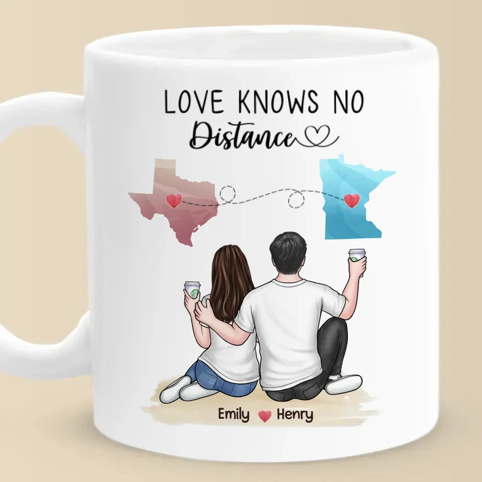 Love Knows No Distance - Couple Personalized Custom Mug - Gift For Husband Wife, Anniversary, Long Distance Relationship 2 Love Knows No Distance - Couple Personalized Custom Mug - Gift For Husband Wife, Anniversary, Long Distance Relationship - Image 2