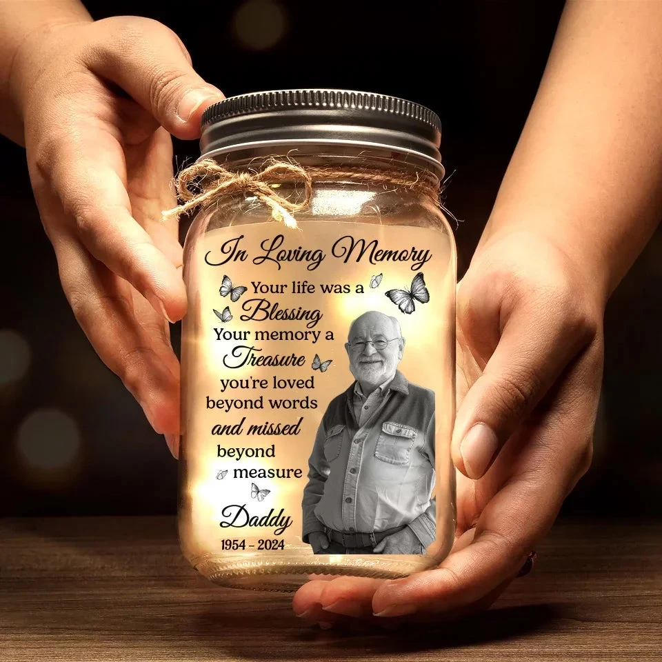 Custom Photo Loved Deeply, Missed Dearly - Memorial Personalized Custom Mason Jar Light - Sympathy Gift For Family Members 3 Custom Photo Loved Deeply, Missed Dearly - Memorial Personalized Custom Mason Jar Light - Sympathy Gift For Family Members - Image 3