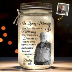 Custom Photo Loved Deeply, Missed Dearly - Memorial Personalized Custom Mason Jar Light - Sympathy Gift For Family Members