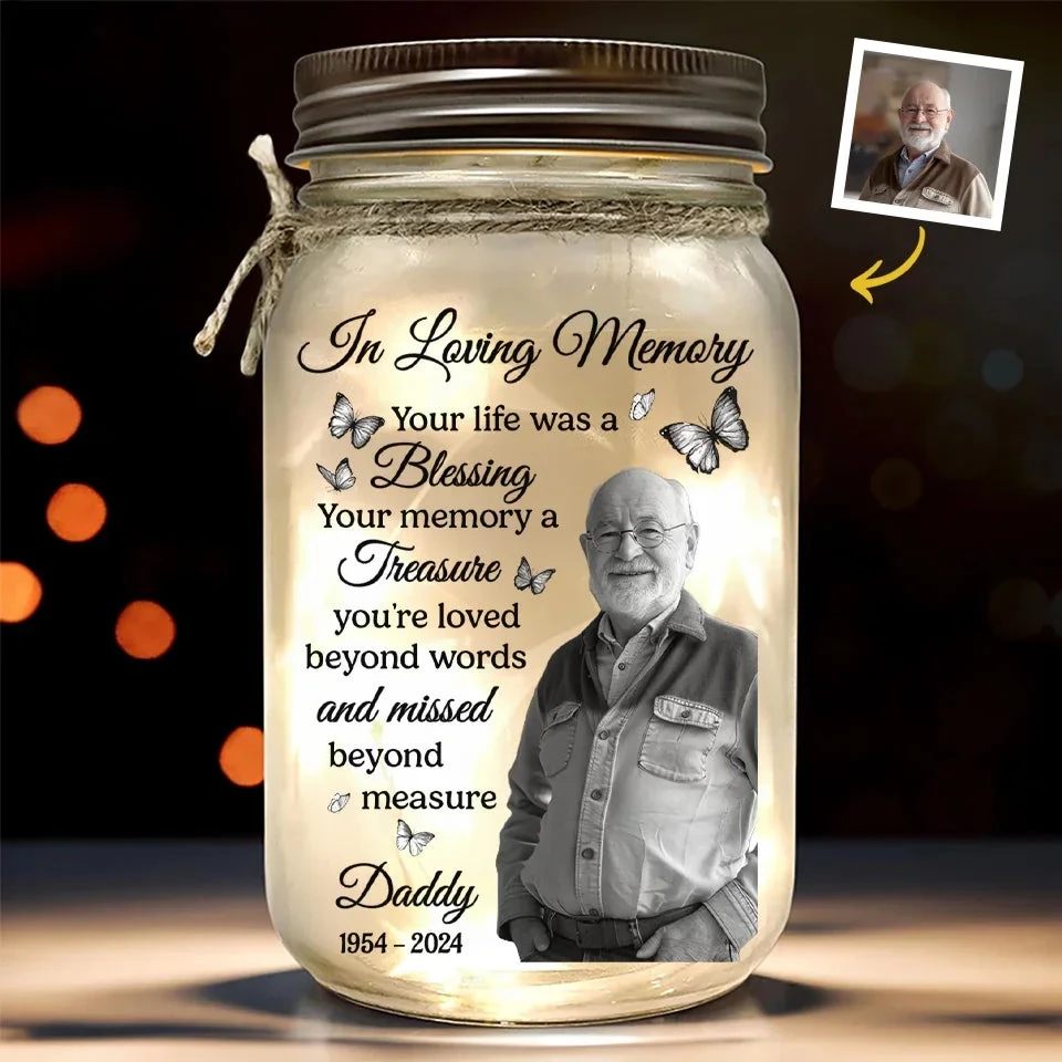 Custom Photo Loved Deeply, Missed Dearly - Memorial Personalized Custom Mason Jar Light - Sympathy Gift For Family Members 1 Custom Photo Loved Deeply, Missed Dearly - Memorial Personalized Custom Mason Jar Light - Sympathy Gift For Family Members