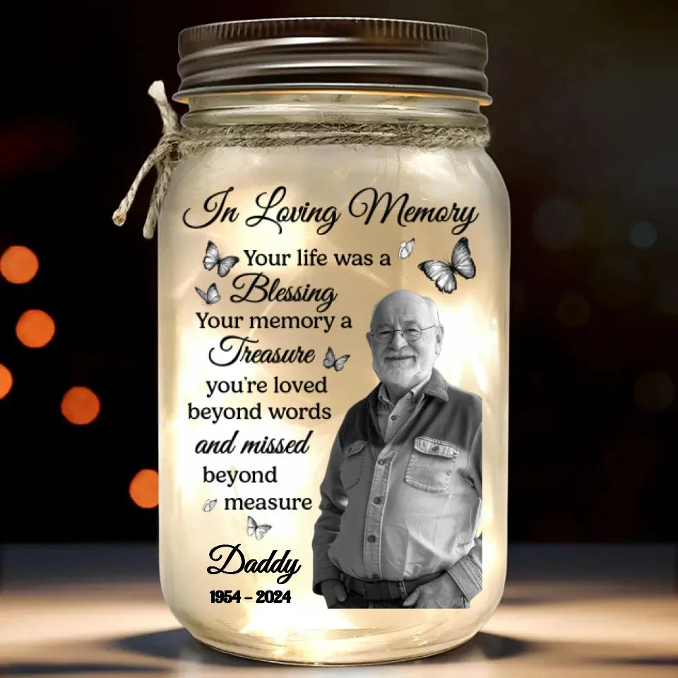 Custom Photo Loved Deeply, Missed Dearly - Memorial Personalized Custom Mason Jar Light - Sympathy Gift For Family Members 2 Custom Photo Loved Deeply, Missed Dearly - Memorial Personalized Custom Mason Jar Light - Sympathy Gift For Family Members - Image 2