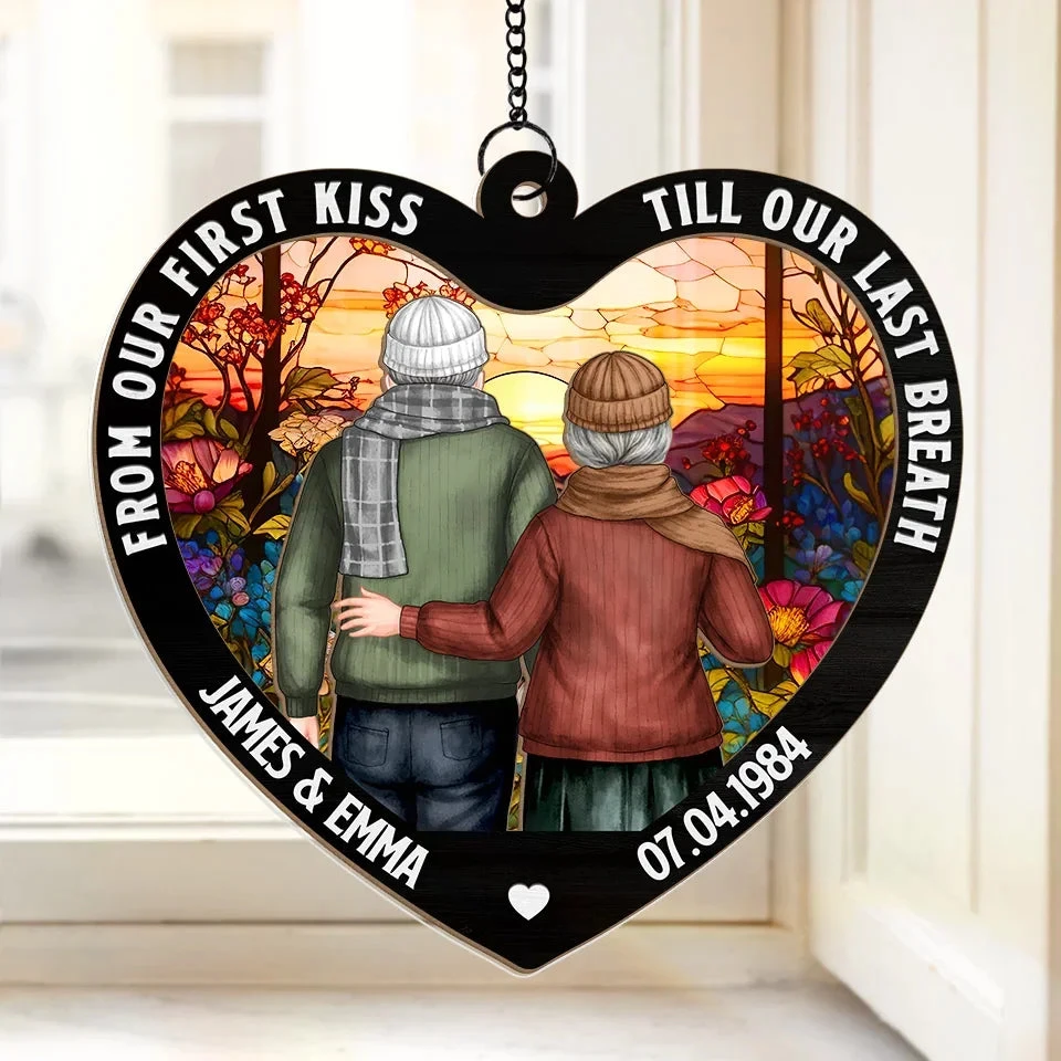 God Blessed The Broken Road - Couple Personalized Window Hanging Suncatcher Ornament - Gift For Husband Wife, Anniversary 1 God Blessed The Broken Road - Couple Personalized Window Hanging Suncatcher Ornament - Gift For Husband Wife, Anniversary