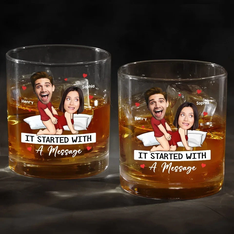 Custom Photo It Started With A Message - Couple Personalized Custom Whiskey Glass - Gift For Husband Wife, Anniversary 4 Custom Photo It Started With A Message - Couple Personalized Custom Whiskey Glass - Gift For Husband Wife, Anniversary - Image 4