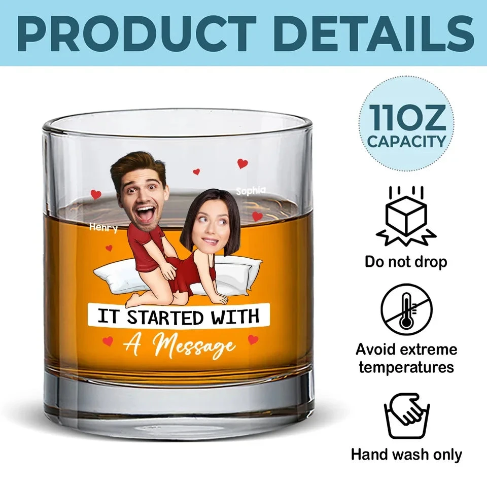 Custom Photo It Started With A Message - Couple Personalized Custom Whiskey Glass - Gift For Husband Wife, Anniversary 5 Custom Photo It Started With A Message - Couple Personalized Custom Whiskey Glass - Gift For Husband Wife, Anniversary - Image 5