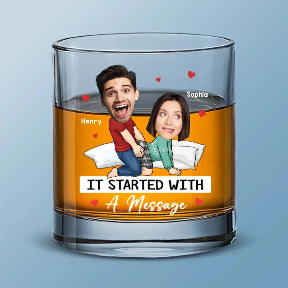 Custom Photo It Started With A Message - Couple Personalized Custom Whiskey Glass - Gift For Husband Wife, Anniversary 2 Custom Photo It Started With A Message - Couple Personalized Custom Whiskey Glass - Gift For Husband Wife, Anniversary - Image 2