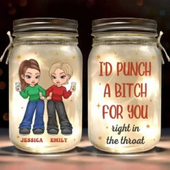 Partners In Crime And Everything Fine - Bestie Personalized Custom Mason Jar Light - Christmas Gift For Best Friends, BFF, Sisters