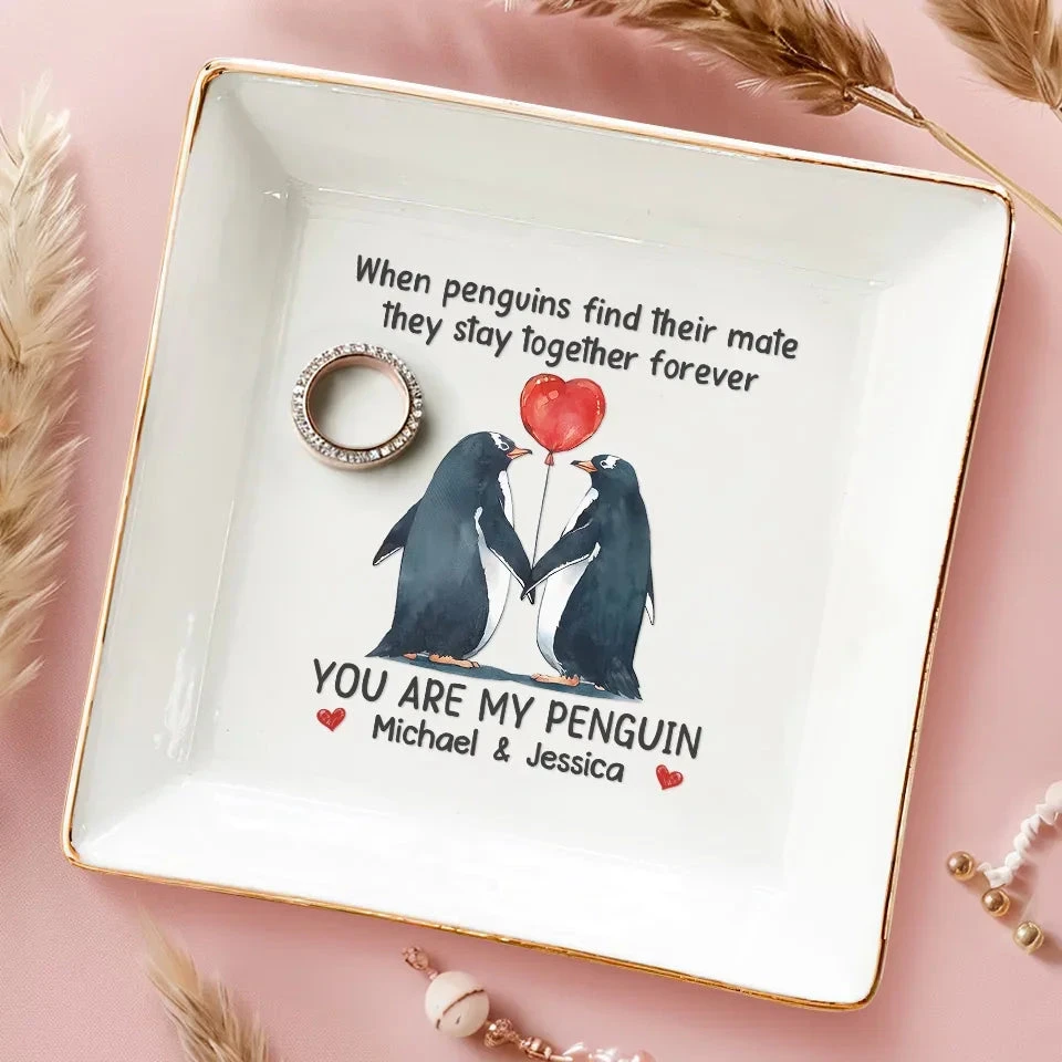 You're My Penguin - Couple Personalized Custom Jewelry Dish - Gift For Husband Wife, Anniversary 3 You're My Penguin - Couple Personalized Custom Jewelry Dish - Gift For Husband Wife, Anniversary - Image 3