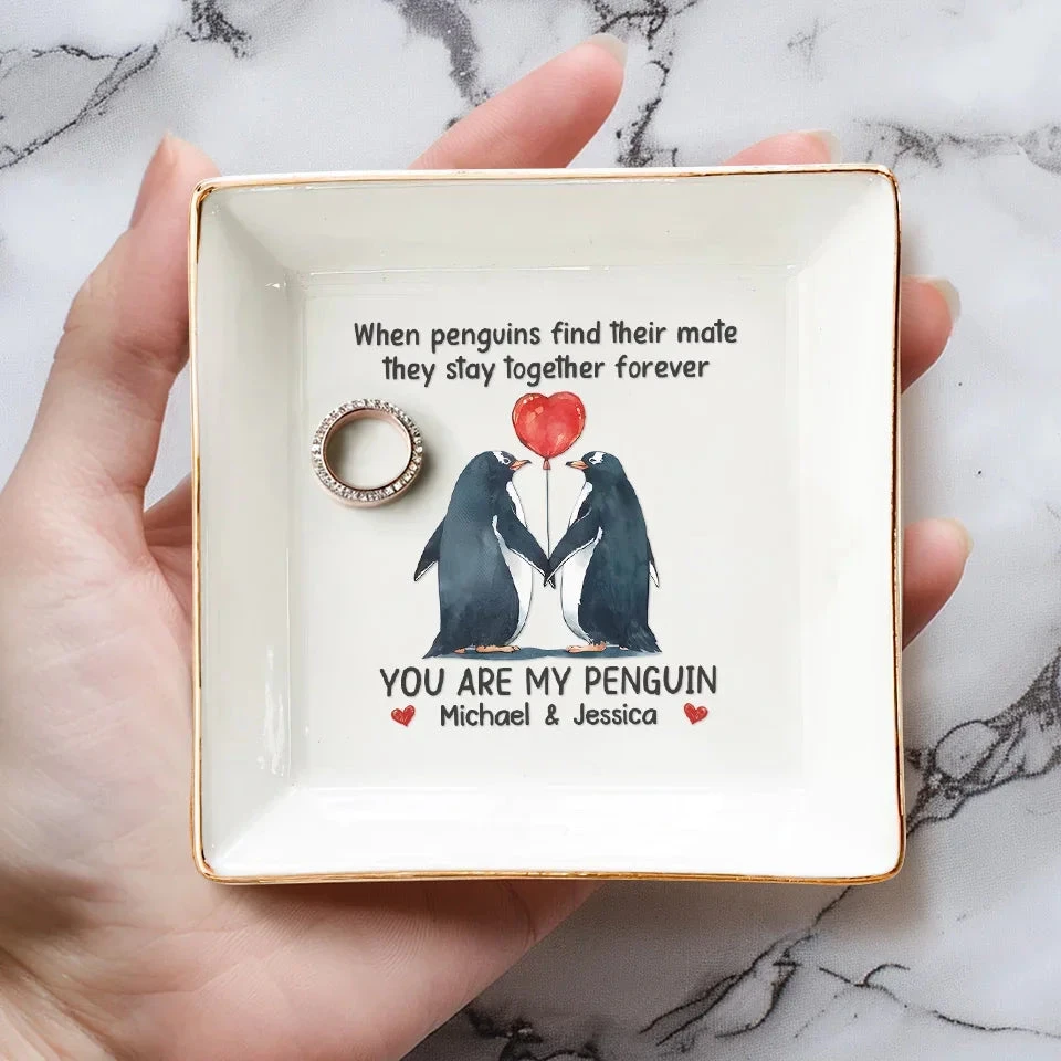 You're My Penguin - Couple Personalized Custom Jewelry Dish - Gift For Husband Wife, Anniversary 4 You're My Penguin - Couple Personalized Custom Jewelry Dish - Gift For Husband Wife, Anniversary - Image 4