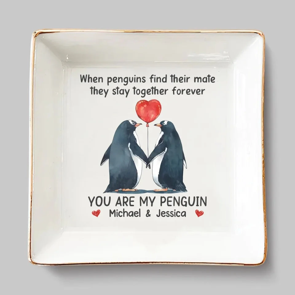 You're My Penguin - Couple Personalized Custom Jewelry Dish - Gift For Husband Wife, Anniversary 2 You're My Penguin - Couple Personalized Custom Jewelry Dish - Gift For Husband Wife, Anniversary - Image 2