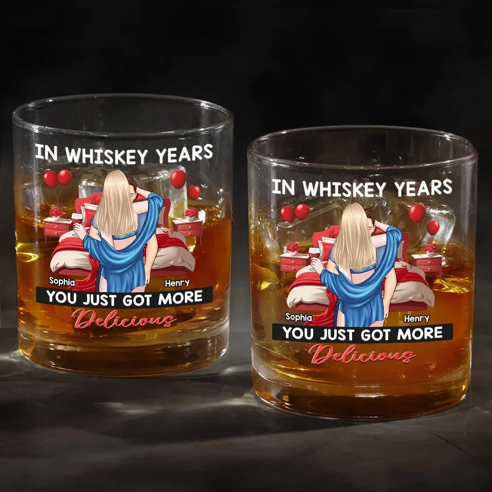 In Whiskey Years You Just Got More Delicious - Couple Personalized Custom Whiskey Glass - Gift For Husband Wife, Anniversary 4 In Whiskey Years You Just Got More Delicious - Couple Personalized Custom Whiskey Glass - Gift For Husband Wife, Anniversary - Image 4