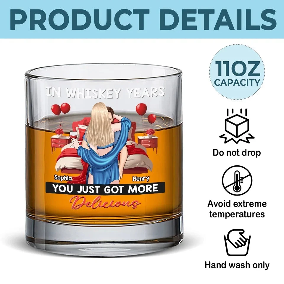 In Whiskey Years You Just Got More Delicious - Couple Personalized Custom Whiskey Glass - Gift For Husband Wife, Anniversary 5 In Whiskey Years You Just Got More Delicious - Couple Personalized Custom Whiskey Glass - Gift For Husband Wife, Anniversary - Image 5
