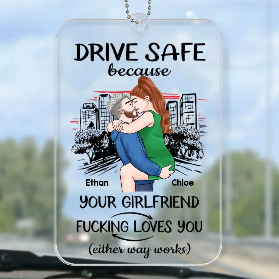 Take Care While You’re On The Road - Couple Personalized Custom Car Ornament - Acrylic Custom Shaped - Gift For Husband Wife, Anniversary 2 Take Care While You’re On The Road - Couple Personalized Custom Car Ornament - Acrylic Custom Shaped - Gift For Husband Wife, Anniversary - Image 2