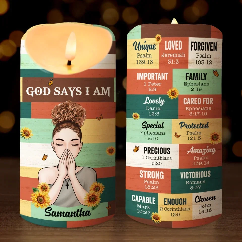 God Says I Am - Personalized Custom LED Candle - Gift For Family Members 1 God Says I Am - Personalized Custom LED Candle - Gift For Family Members