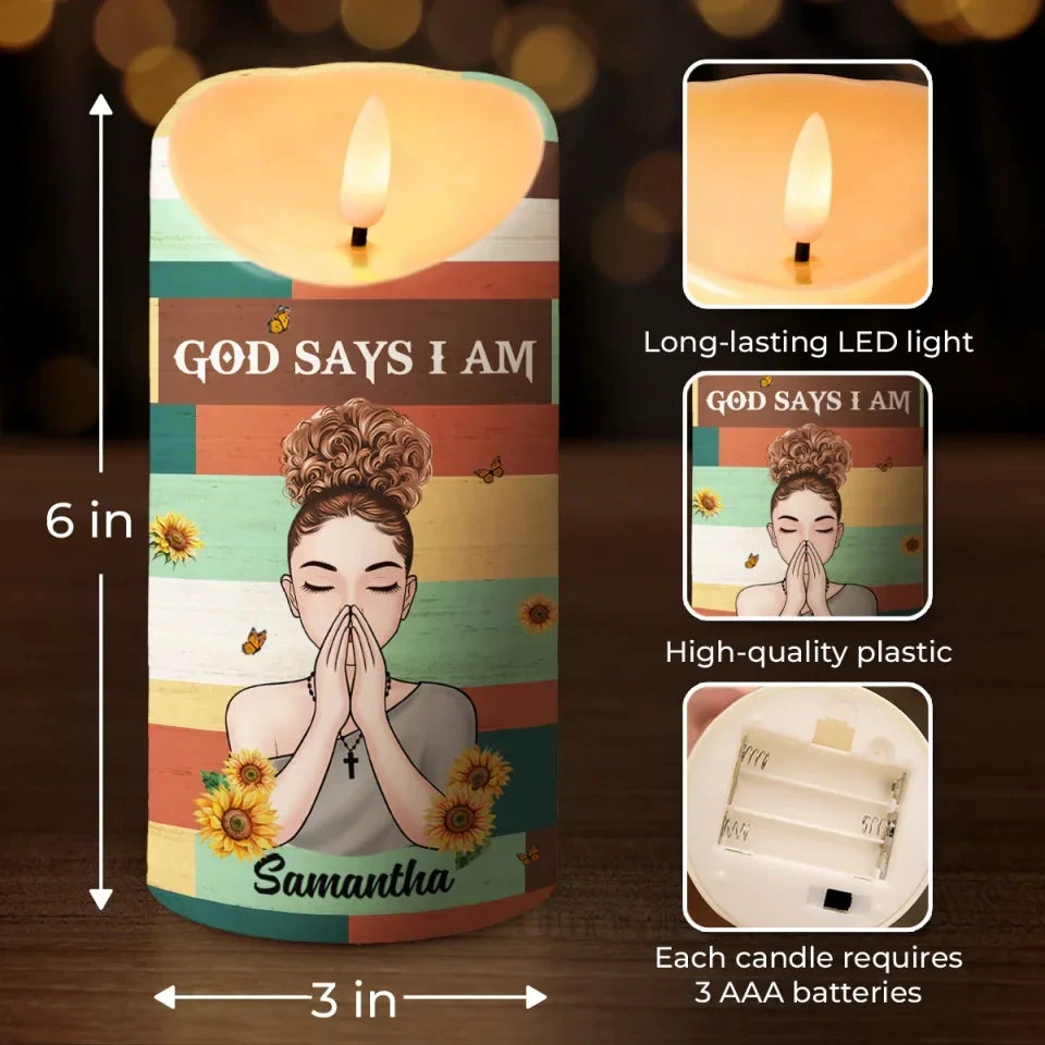 God Says I Am - Personalized Custom LED Candle - Gift For Family Members 4 God Says I Am - Personalized Custom LED Candle - Gift For Family Members - Image 4
