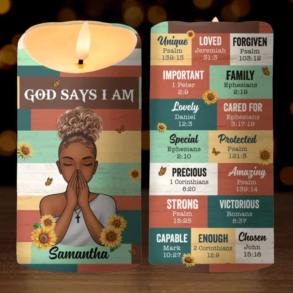 God Says I Am - Personalized Custom LED Candle - Gift For Family Members 2 God Says I Am - Personalized Custom LED Candle - Gift For Family Members - Image 2