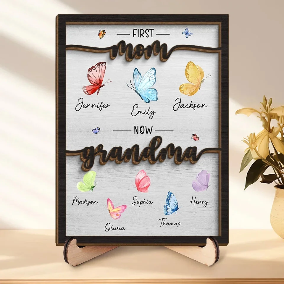 My First Home Was In Her Heart - Family Personalized Custom 2-Layered Wooden Plaque With Stand - Gift For Mom, Grandma 1 My First Home Was In Her Heart - Family Personalized Custom 2-Layered Wooden Plaque With Stand - Gift For Mom, Grandma