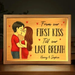 From First Kiss Till Our Last Breath - Couple Personalized Custom Frame Light Box - Gift For Husband Wife, Anniversary