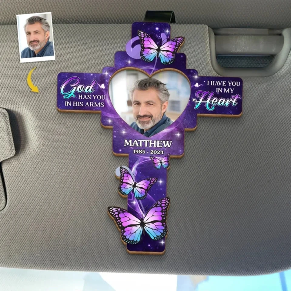 Custom Photo Forever In Our Hearts, Lighting Our Way - Memorial Personalized Custom Car Visor Clip - Sympathy Gift For Family Members 1 Custom Photo Forever In Our Hearts, Lighting Our Way - Memorial Personalized Custom Car Visor Clip - Sympathy Gift For Family Members