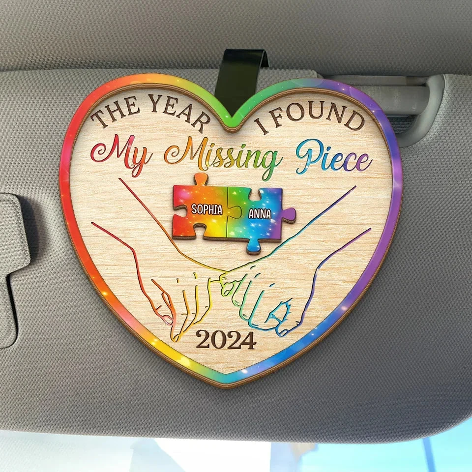 The Year I Found My Missing Piece - Couple Personalized Custom Car Visor Clip - Gift For Husband Wife, Anniversary, LGBTQ+ 1 The Year I Found My Missing Piece - Couple Personalized Custom Car Visor Clip - Gift For Husband Wife, Anniversary, LGBTQ+