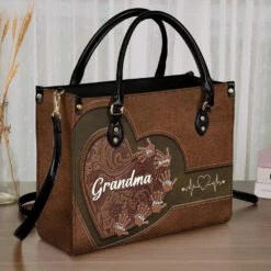 My Heart Belongs To My Grandkids - Family Personalized Custom Leather Handbag - Gift For Mom, Grandma -Pawfect House Store 676ce629ad69d