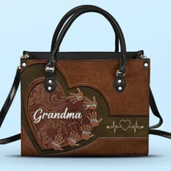My Heart Belongs To My Grandkids - Family Personalized Custom Leather Handbag - Gift For Mom, Grandma