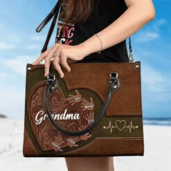 My Heart Belongs To My Grandkids - Family Personalized Custom Leather Handbag - Gift For Mom, Grandma -Pawfect House Store 676ce632d3eb5