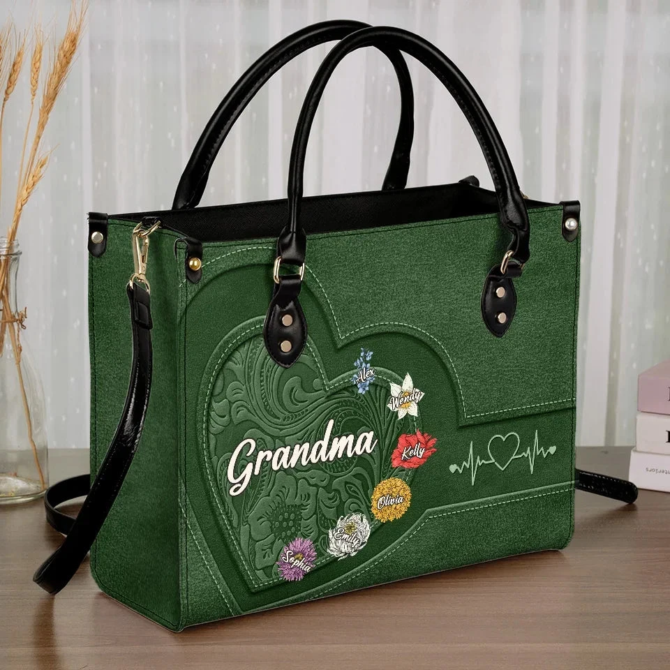 Every Grandma Is A Flower That Never Fades - Family Personalized Custom Leather Handbag - Gift For Mom, Grandma 3 Every Grandma Is A Flower That Never Fades - Family Personalized Custom Leather Handbag - Gift For Mom, Grandma - Image 3