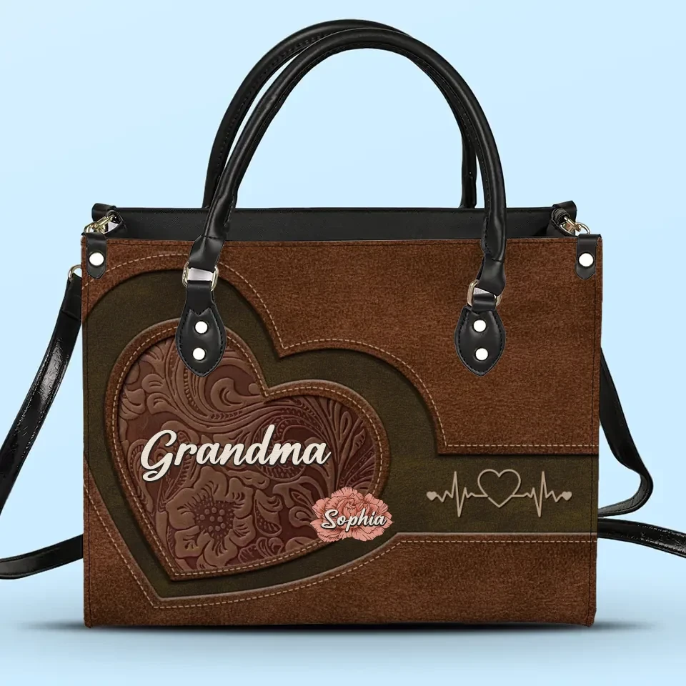 Every Grandma Is A Flower That Never Fades - Family Personalized Custom Leather Handbag - Gift For Mom, Grandma 2 Every Grandma Is A Flower That Never Fades - Family Personalized Custom Leather Handbag - Gift For Mom, Grandma - Image 2