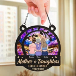 Daughters Fill A Mother’s Heart Forever - Family Personalized Window Hanging Suncatcher Ornament - Gift For Mom, Daughter -Pawfect House Store 676de205f2483