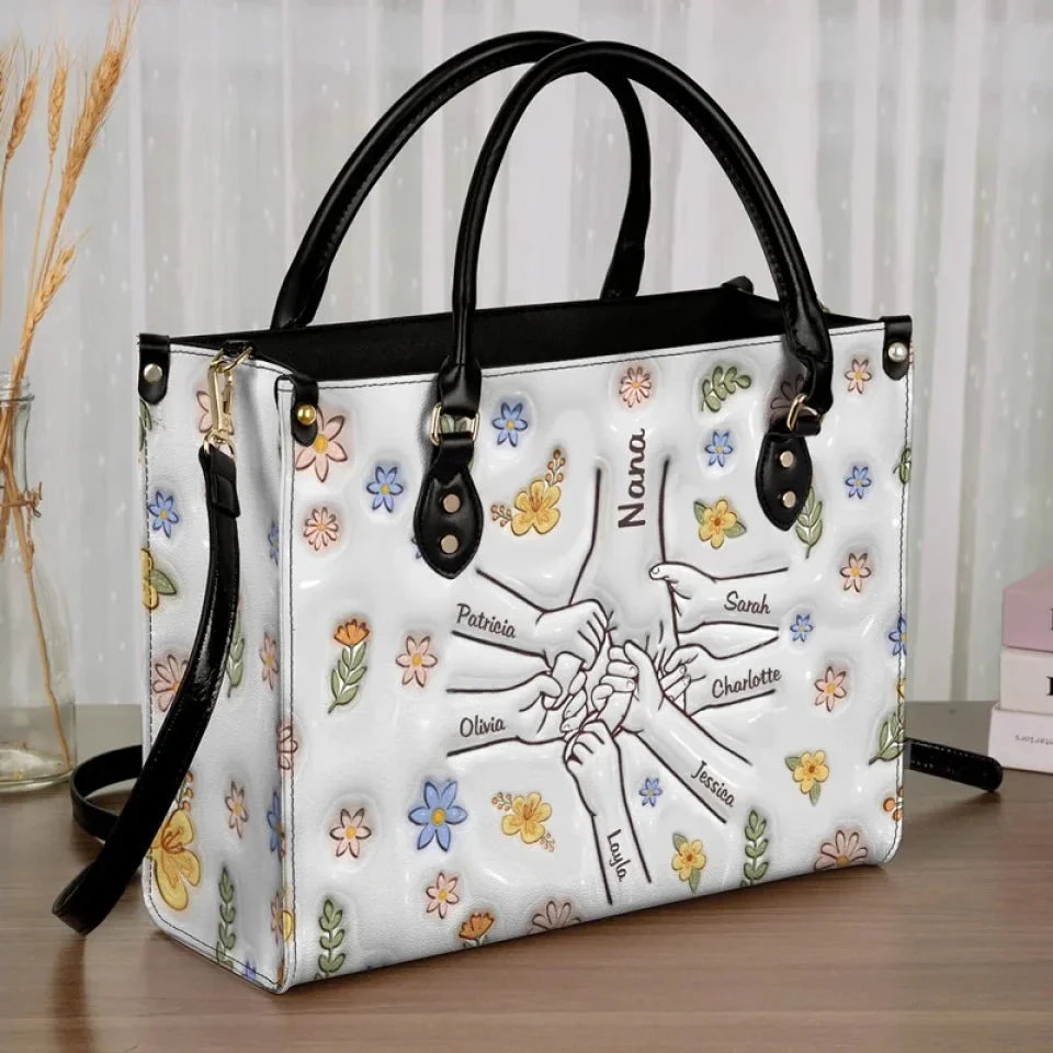 Grandma’s Touch Is A Hug For The Soul - Family Personalized Custom 3D Inflated Effect Printed Leather Handbag - Gift For Mom, Grandma 3 Grandma’s Touch Is A Hug For The Soul - Family Personalized Custom 3D Inflated Effect Printed Leather Handbag - Gift For Mom, Grandma - Image 3