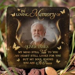 Custom Photo My Mind Talks To You, My Heart Looks For You - Memorial Personalized Custom Square Shaped Memorial Stone - Sympathy Gift For Family Members -Pawfect House Store 67774ba0e6987