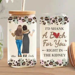 True Friends Are Always Together In Spirit - Bestie Personalized Custom Glass Cup, Iced Coffee Cup - Gift For Best Friends, BFF, Sisters