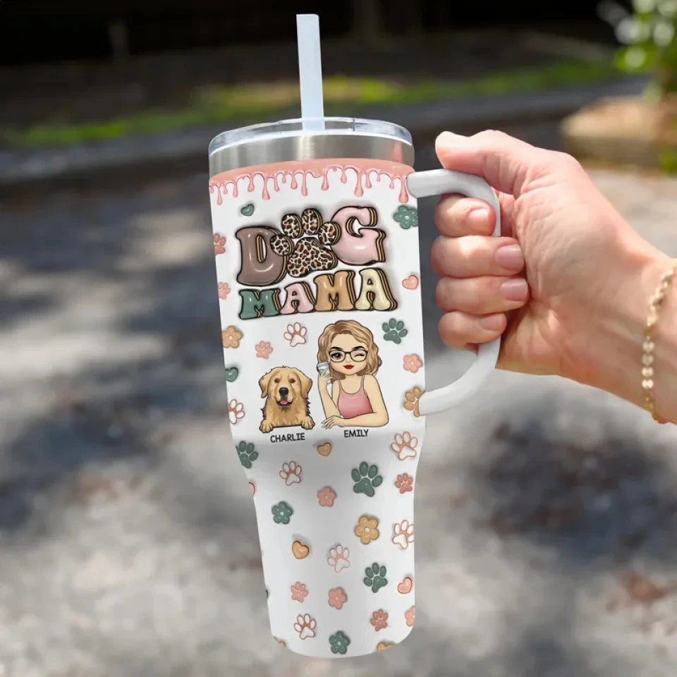Fur Mama - Dog & Cat Personalized Custom 3D Inflated Effect Printed 40 Oz Stainless Steel Tumbler With Handle - Gift For Pet Owners, Pet Lovers 3 Fur Mama - Dog & Cat Personalized Custom 3D Inflated Effect Printed 40 Oz Stainless Steel Tumbler With Handle - Gift For Pet Owners, Pet Lovers - Image 3