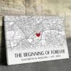 Location Map The Beginning Of Forever - Couple Personalized Custom Map Horizontal Canvas - Map Art, Gift For Husband Wife, Anniversary, Long Distance Relationship