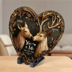 With You, I Feel As Graceful As A Deer In Its Element - Couple Personalized Custom 3D Effect Printed Heart Shaped Stone With Stand - Gift For Husband Wife, Anniversary -Pawfect House Store 677ca624bf12e