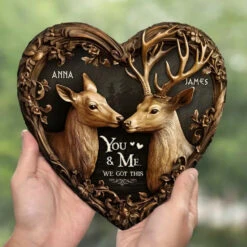 With You, I Feel As Graceful As A Deer In Its Element - Couple Personalized Custom 3D Effect Printed Heart Shaped Stone With Stand - Gift For Husband Wife, Anniversary -Pawfect House Store 677ca62be1493