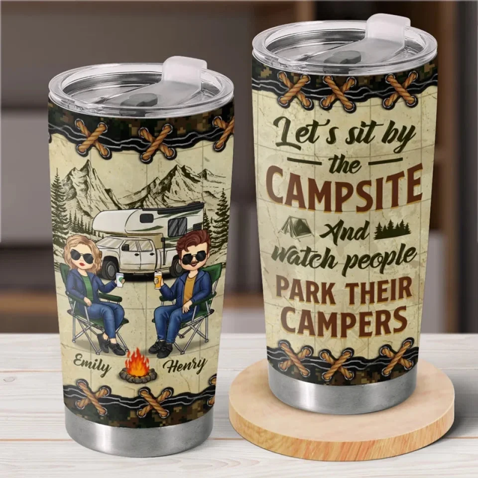 Home Is Where We Pitch Our Tent - Couple Personalized Custom Tumbler - Gift For Husband Wife, Camping Lovers 1 Home Is Where We Pitch Our Tent - Couple Personalized Custom Tumbler - Gift For Husband Wife, Camping Lovers