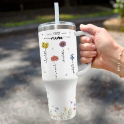 Bloom Where You Are Planted - Family Personalized Custom 40 Oz Stainless Steel Tumbler With Handle - Mother's Day, Gift For Mom, Grandma -Pawfect House Store 677cd72778c9b