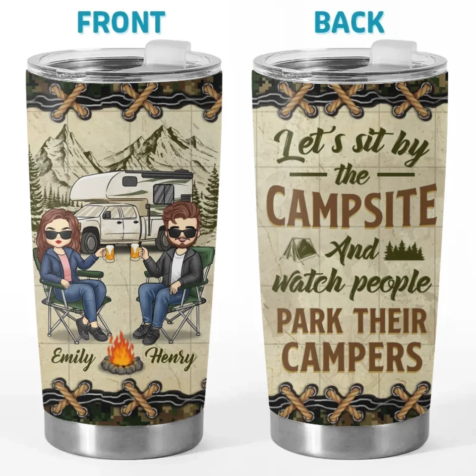 Home Is Where We Pitch Our Tent - Couple Personalized Custom Tumbler - Gift For Husband Wife, Camping Lovers 2 Home Is Where We Pitch Our Tent - Couple Personalized Custom Tumbler - Gift For Husband Wife, Camping Lovers - Image 2