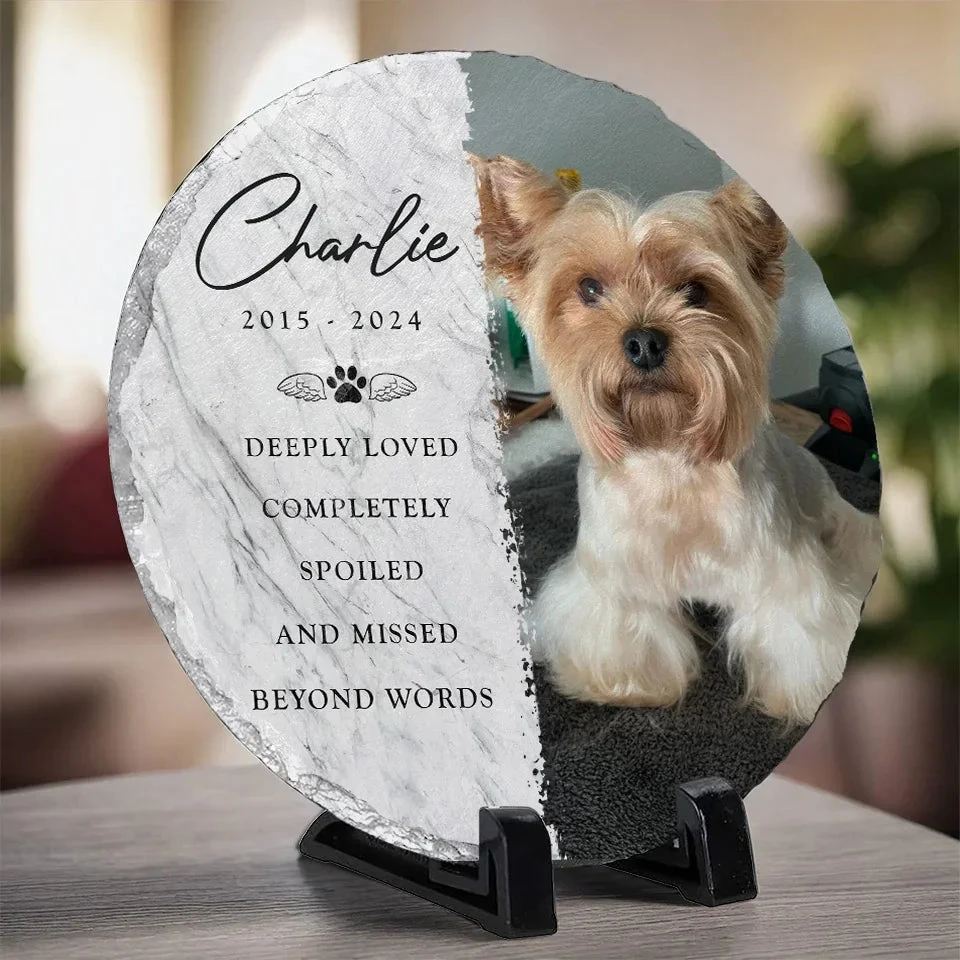 Custom Photo Deeply Loved And Missed Beyond Words - Memorial Personalized Custom Round Shaped Stone With Stand - Sympathy Gift For Pet Owners, Pet Lovers 3 Custom Photo Deeply Loved And Missed Beyond Words - Memorial Personalized Custom Round Shaped Stone With Stand - Sympathy Gift For Pet Owners, Pet Lovers - Image 3