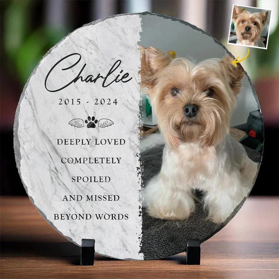 Custom Photo Deeply Loved And Missed Beyond Words - Memorial Personalized Custom Round Shaped Stone With Stand - Sympathy Gift For Pet Owners, Pet Lovers 1 Custom Photo Deeply Loved And Missed Beyond Words - Memorial Personalized Custom Round Shaped Stone With Stand - Sympathy Gift For Pet Owners, Pet Lovers